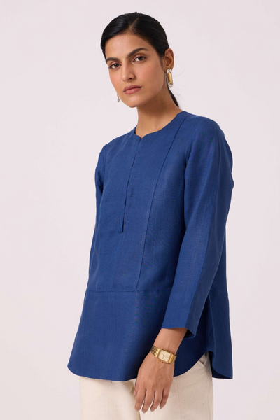 Oceania Blue Linen Top