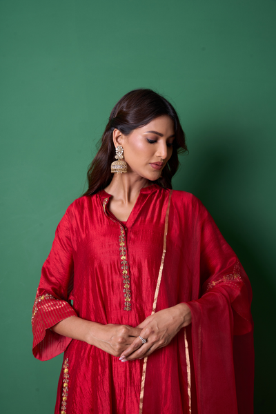 Radiance Kurta Set - Red with Dupatta
