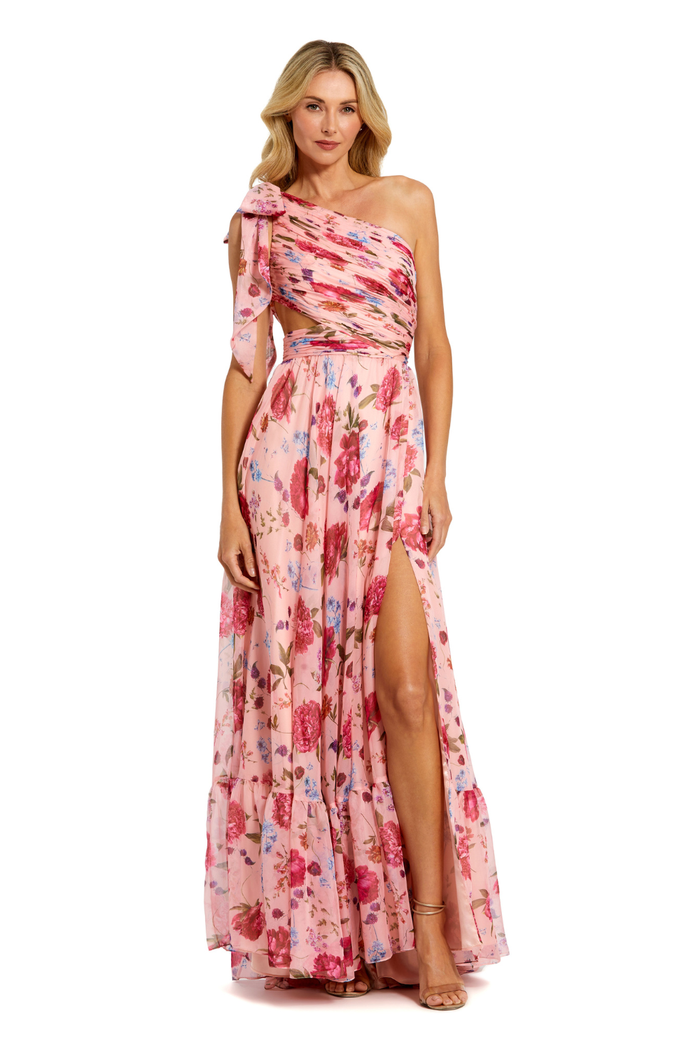 68553-One Shoulder Gown-Blush Multi