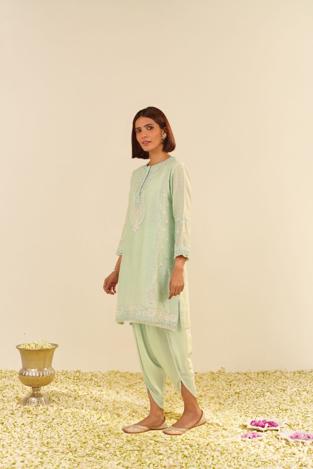 Zahra - Short Kurta With Dhoti-Mint Green
