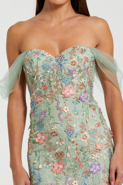 68809- Column Gown-Sage Multi