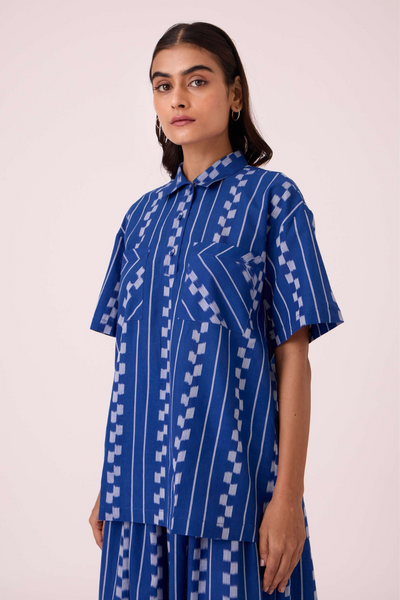 Alyosha Blue Striped Ikat Shirt