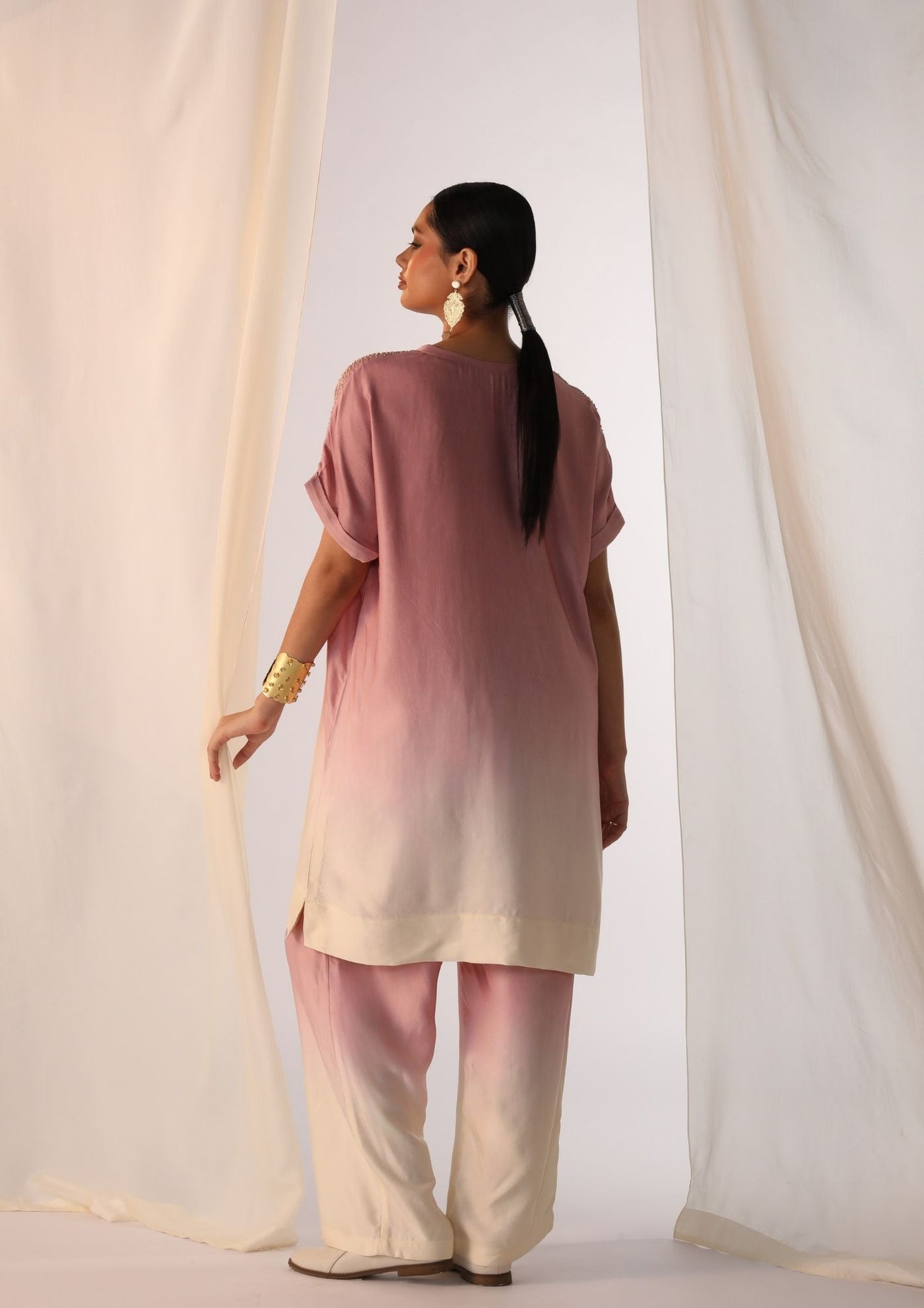 Linen satin ombre co-ord set with handwork embroidery