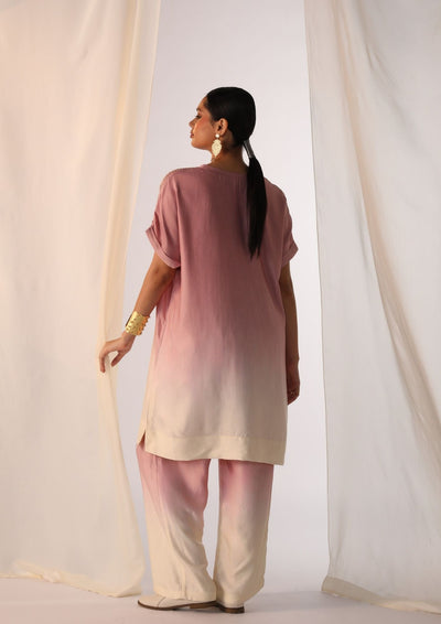 Linen satin ombre co-ord set with handwork embroidery