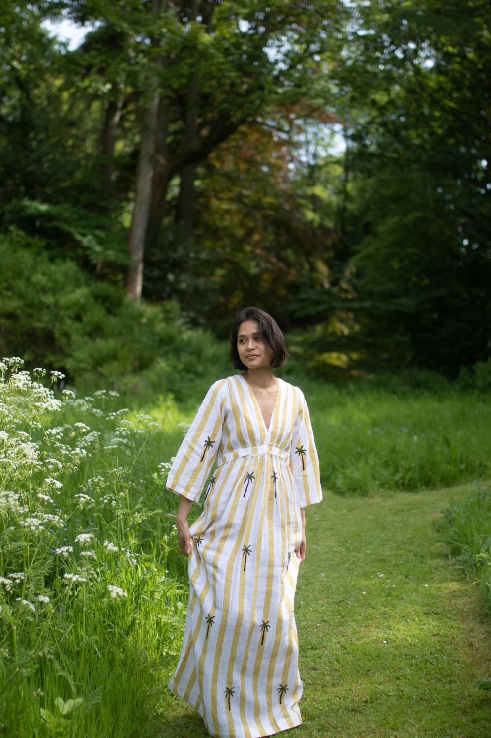 Tribal Dress - Palm Tree-Yellow Stripes