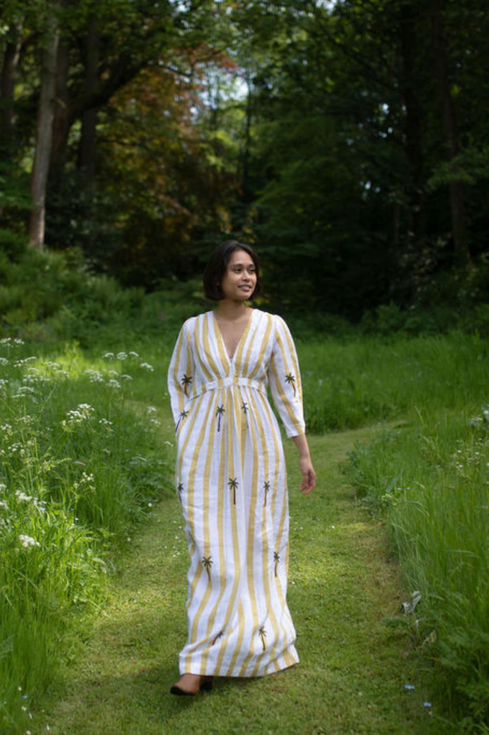 Tribal Dress - Palm Tree-Yellow Stripes