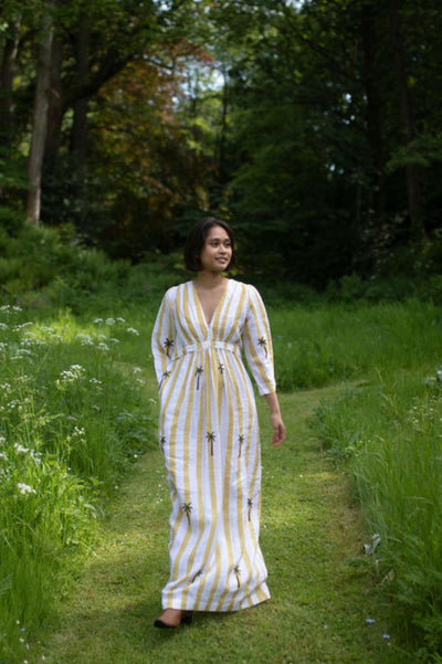 Tribal Dress - Palm Tree-Yellow Stripes