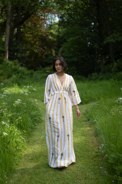 Tribal Dress - Palm Tree-Yellow Stripes