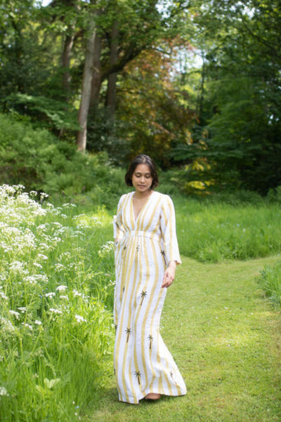 Tribal Dress - Palm Tree-Yellow Stripes