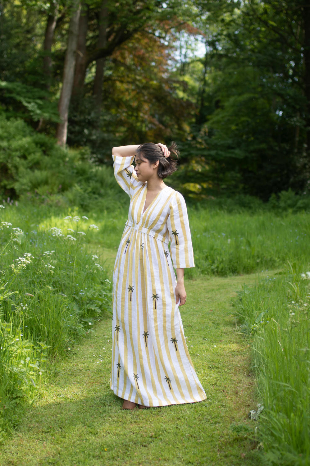 Tribal Dress - Palm Tree-Yellow Stripes