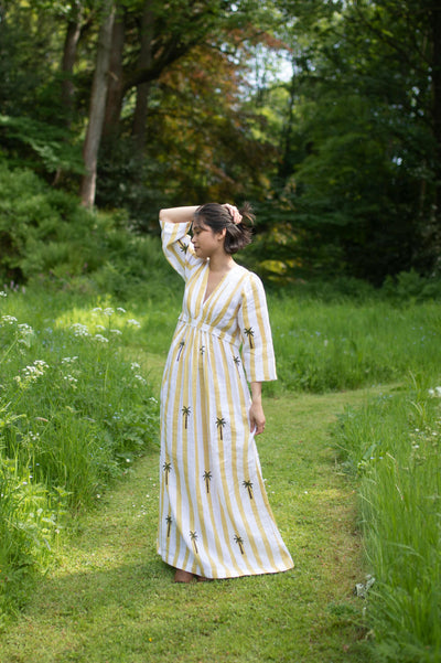 Tribal Dress - Palm Tree-Yellow Stripes