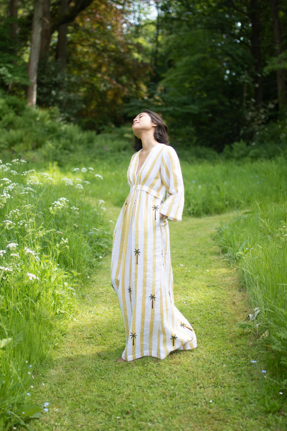Tribal Dress - Palm Tree-Yellow Stripes