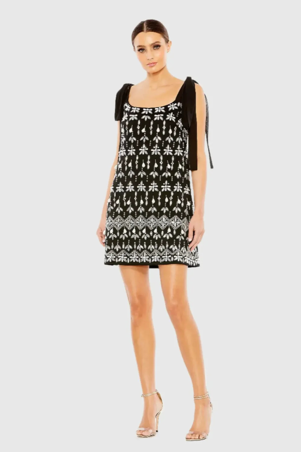 Black Jewel Encrusted Soft Tie Sleeveless Dress