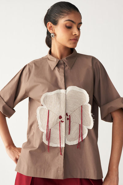 FLORAL FRINGE SHIRT-CEDAR