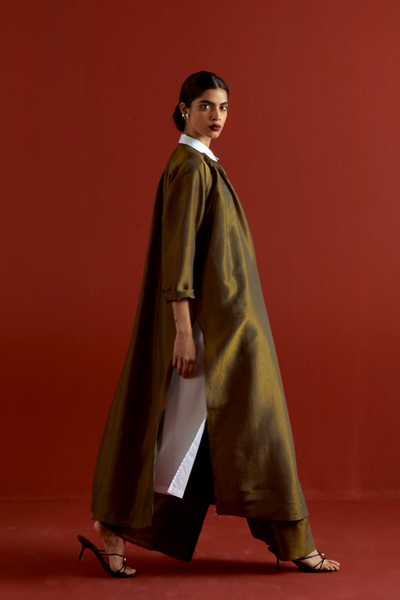 GATHER NECK SHIRT  CO-ORD-OLIVE GOLD