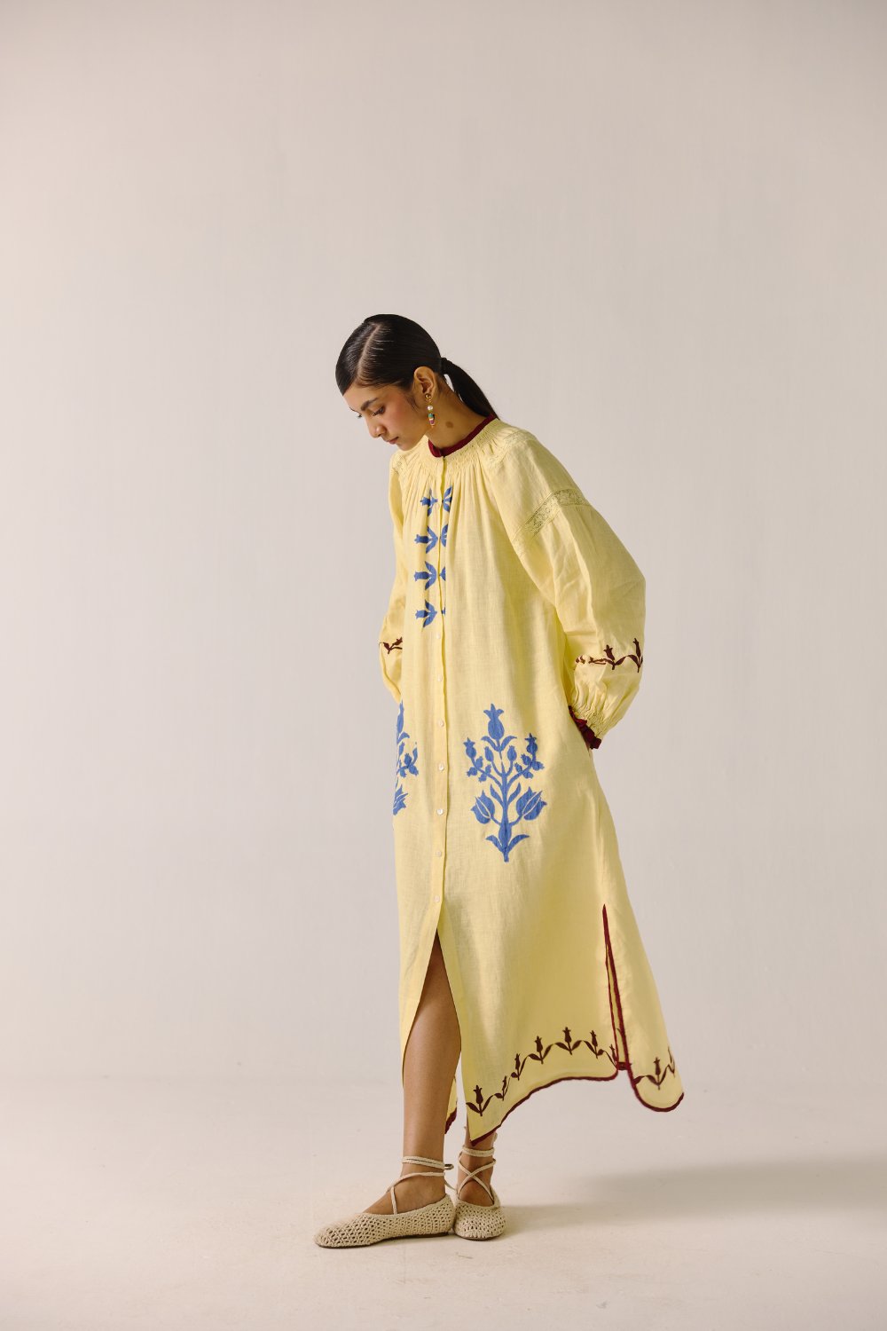 Chloe Dress - Butter Yellow Bird Applique