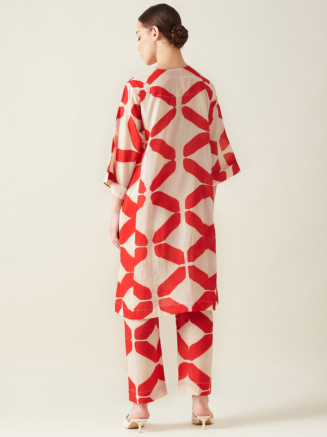 Red Clamp Dye Embroidered Co ord set