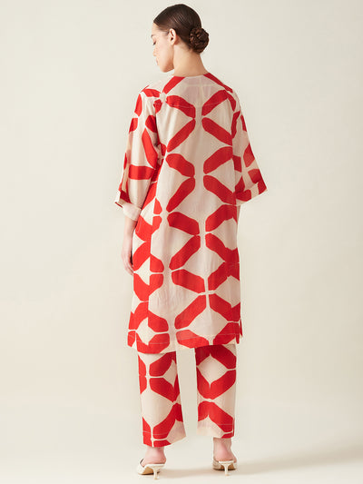 Red Clamp Dye Embroidered Co ord set