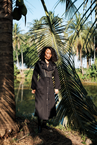 Upcycled Handwoven Copenhagen Trench - Black Green