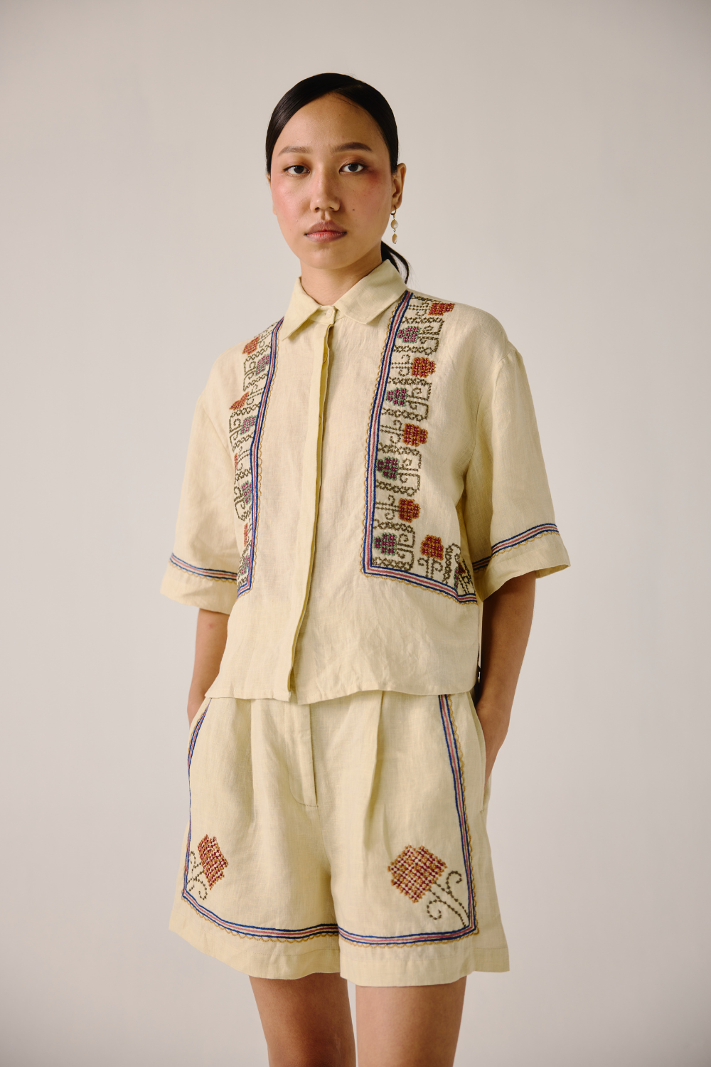 Ava Shirt - Ivory Cross Stitch Emb