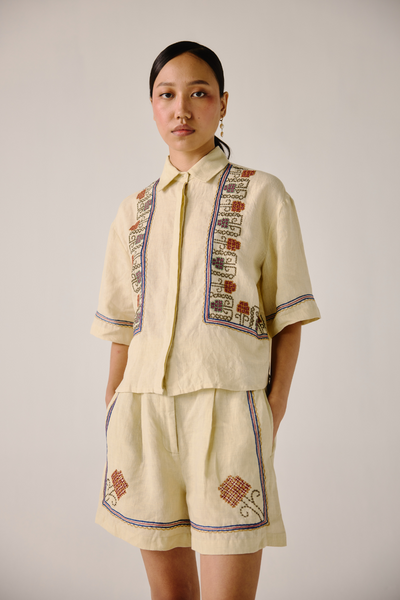 Ava Shirt - Ivory Cross Stitch Emb