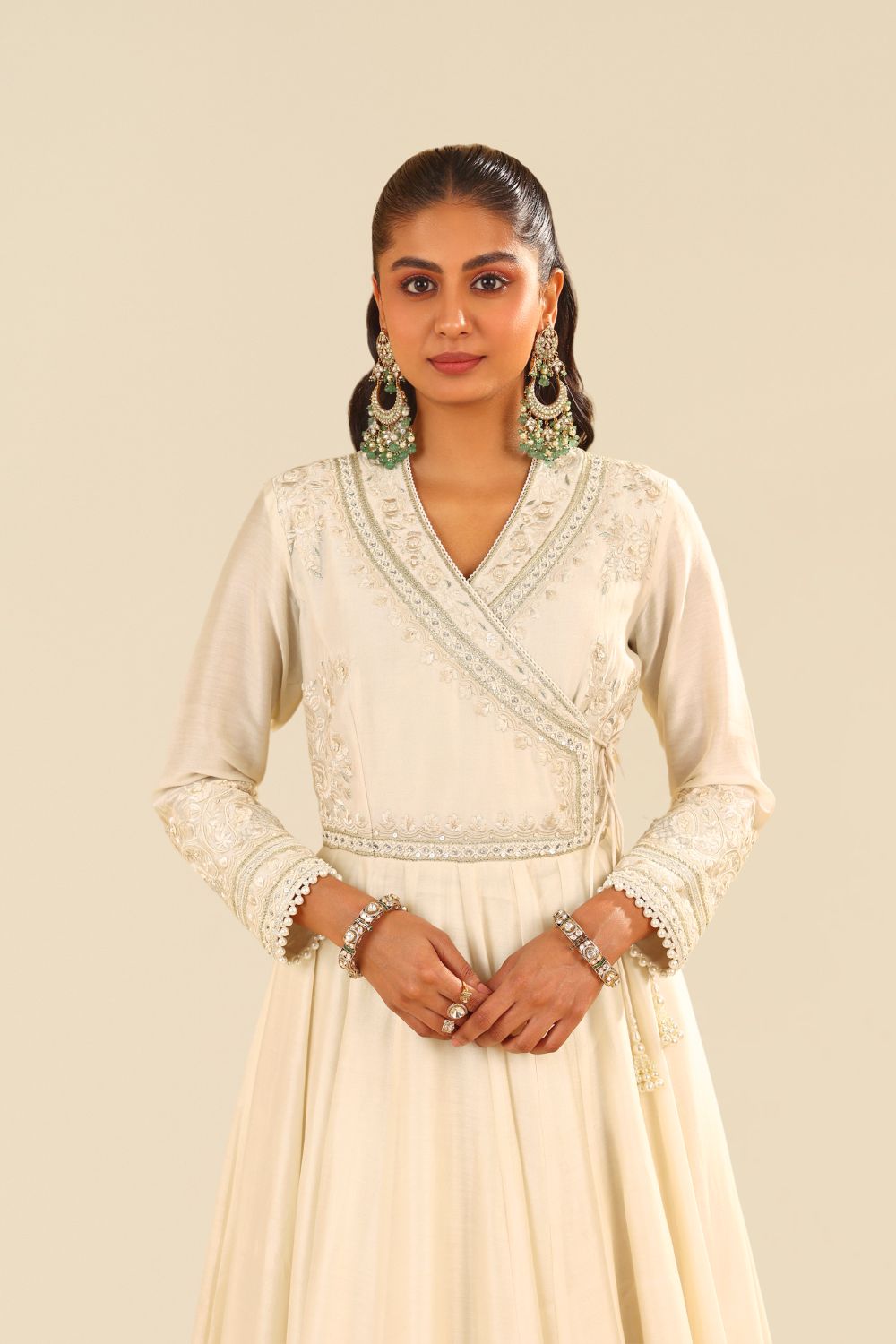 Ameena - Long Anarkali With Skirt And Dupatta-Daisy Ivory