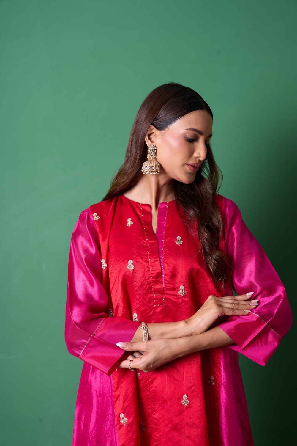 Delight Kurta Set - Red with Dupatta