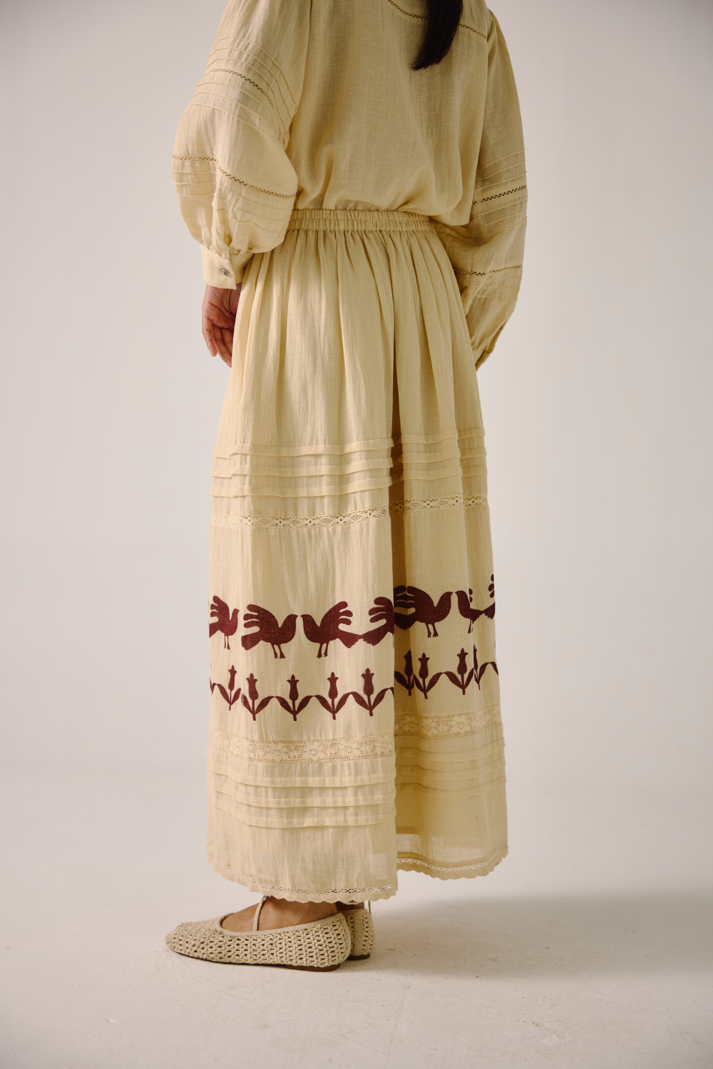 Emily Skirt - Ivory Block Print