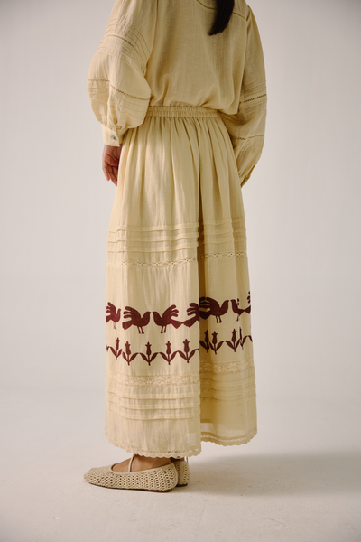 Emily Skirt - Ivory Block Print