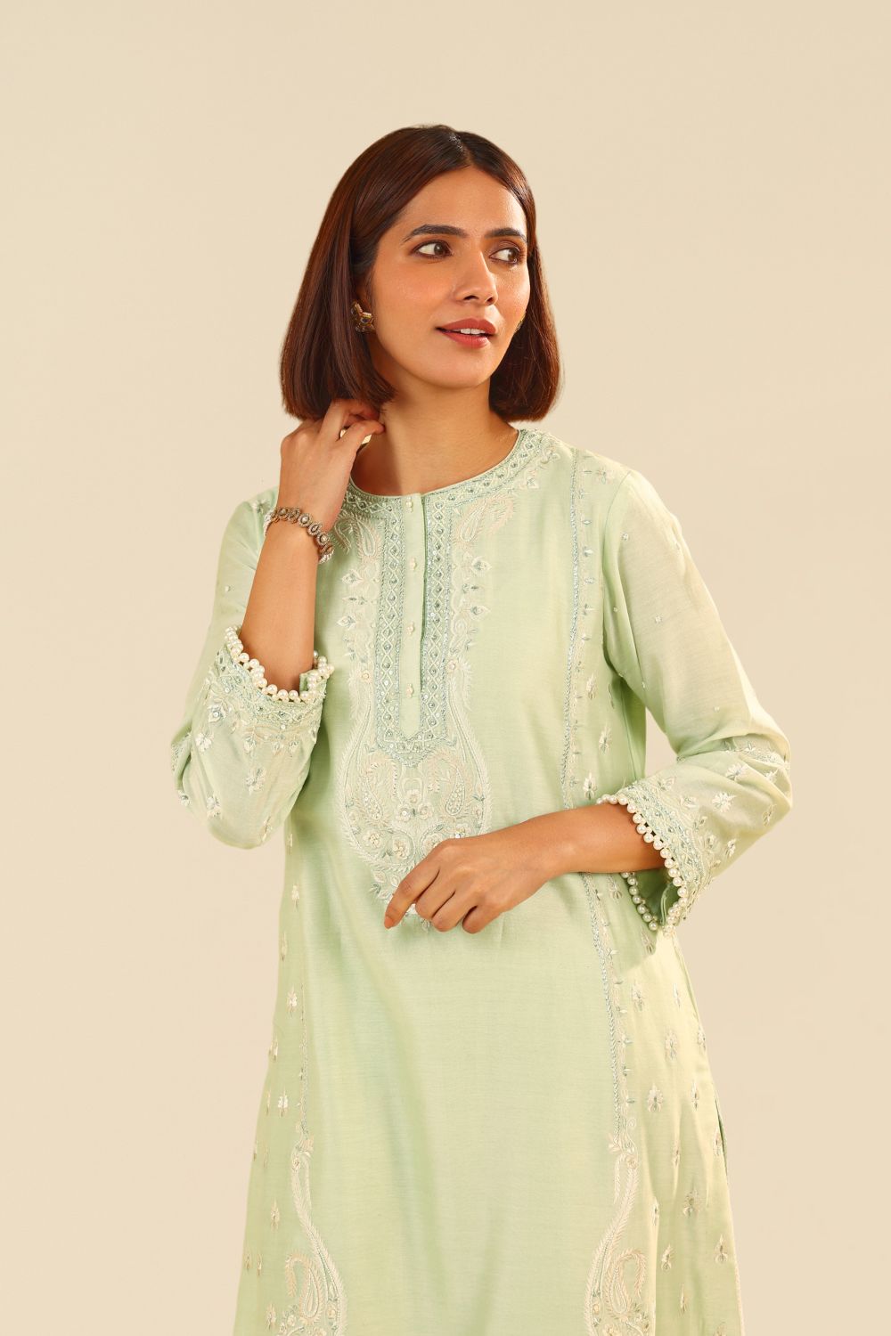 Zahra - Short Kurta With Dhoti-Mint Green