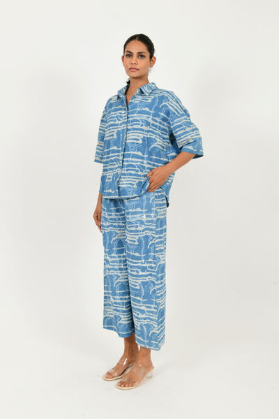 INDIGO SPLASH SHIRT LINEN CO-ORD SET