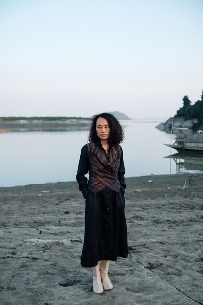 Upcycled Seattle Wrap Calf Dress - Black Copper