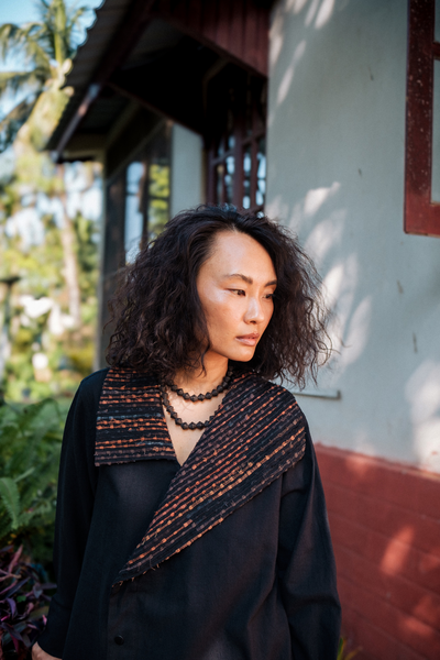 Upcycled Handwoven Arrow collar shirt - Black Copper
