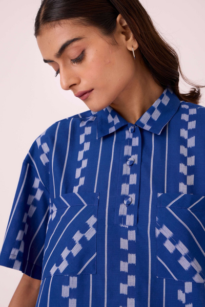 Alyosha Blue Striped Ikat Shirt