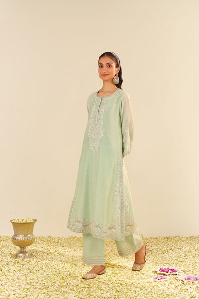 Sereen - A-Line Kurta With Palazzo And Dupatta-Mint Green