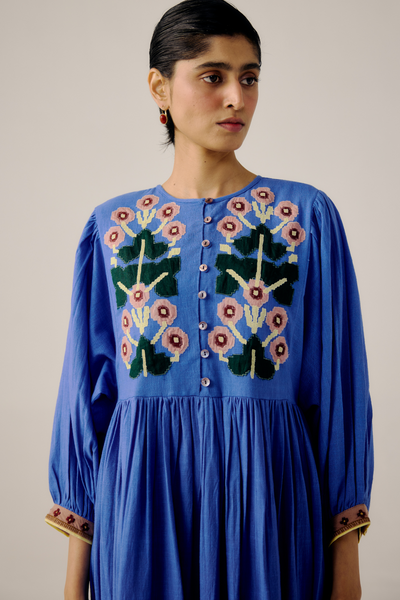 Peasant Dress - Electric Blue