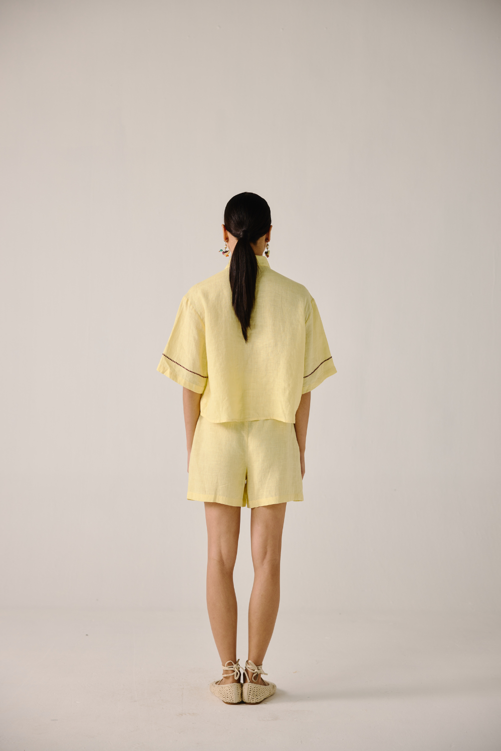 Leo Set - Butter Yellow Fish Embroidery