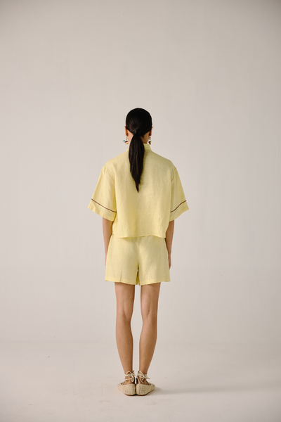 Leo Set - Butter Yellow Fish Embroidery
