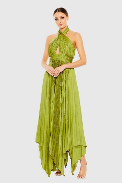 Asymmetrical Hem Gown-Apple Green