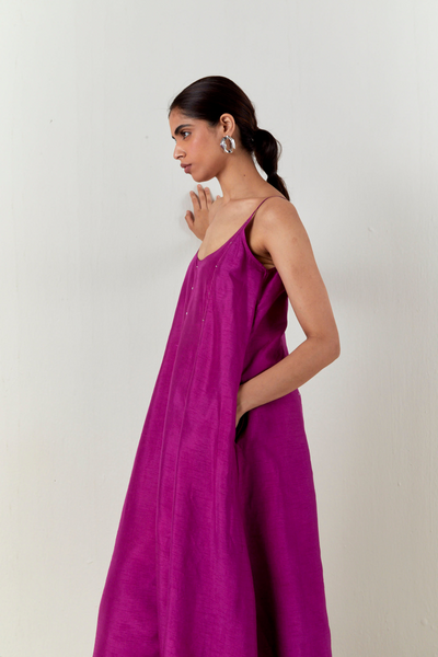 PANELED EMBROIDERED TUNIC CO-ORD-FUCHSIA