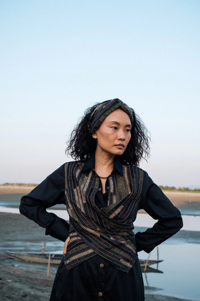Upcycled Handwoven Seattle Wrap Calf Dress - Black Green