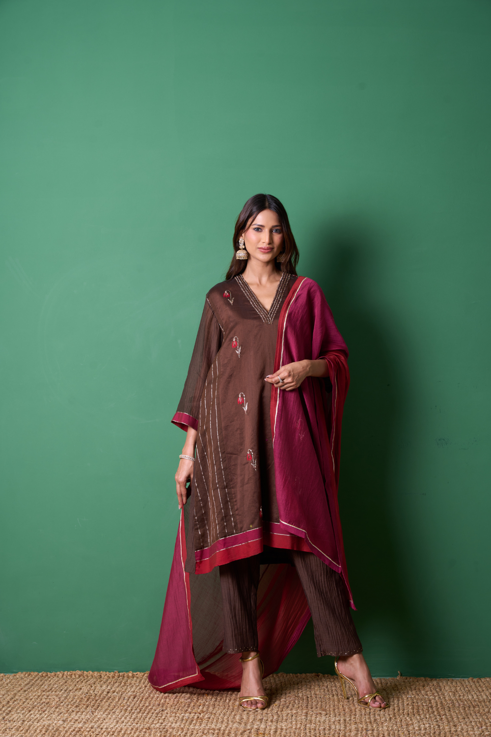 Glee Kurta Set - Brown with Dupatta