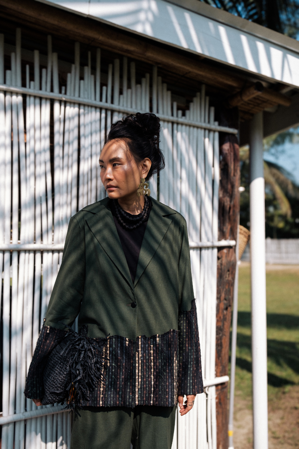 Upcycled Handwoven Ying Yang Blazer - Green