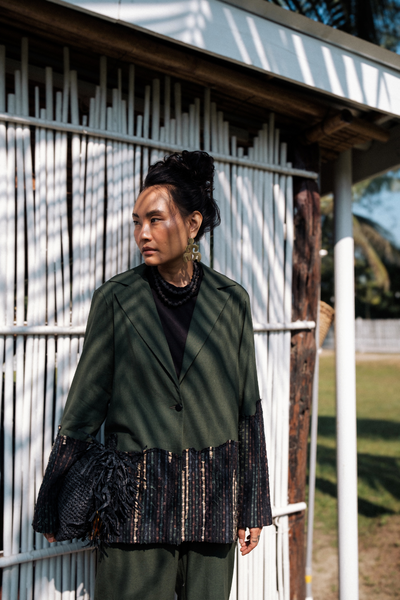 Upcycled Handwoven Ying Yang Blazer - Green