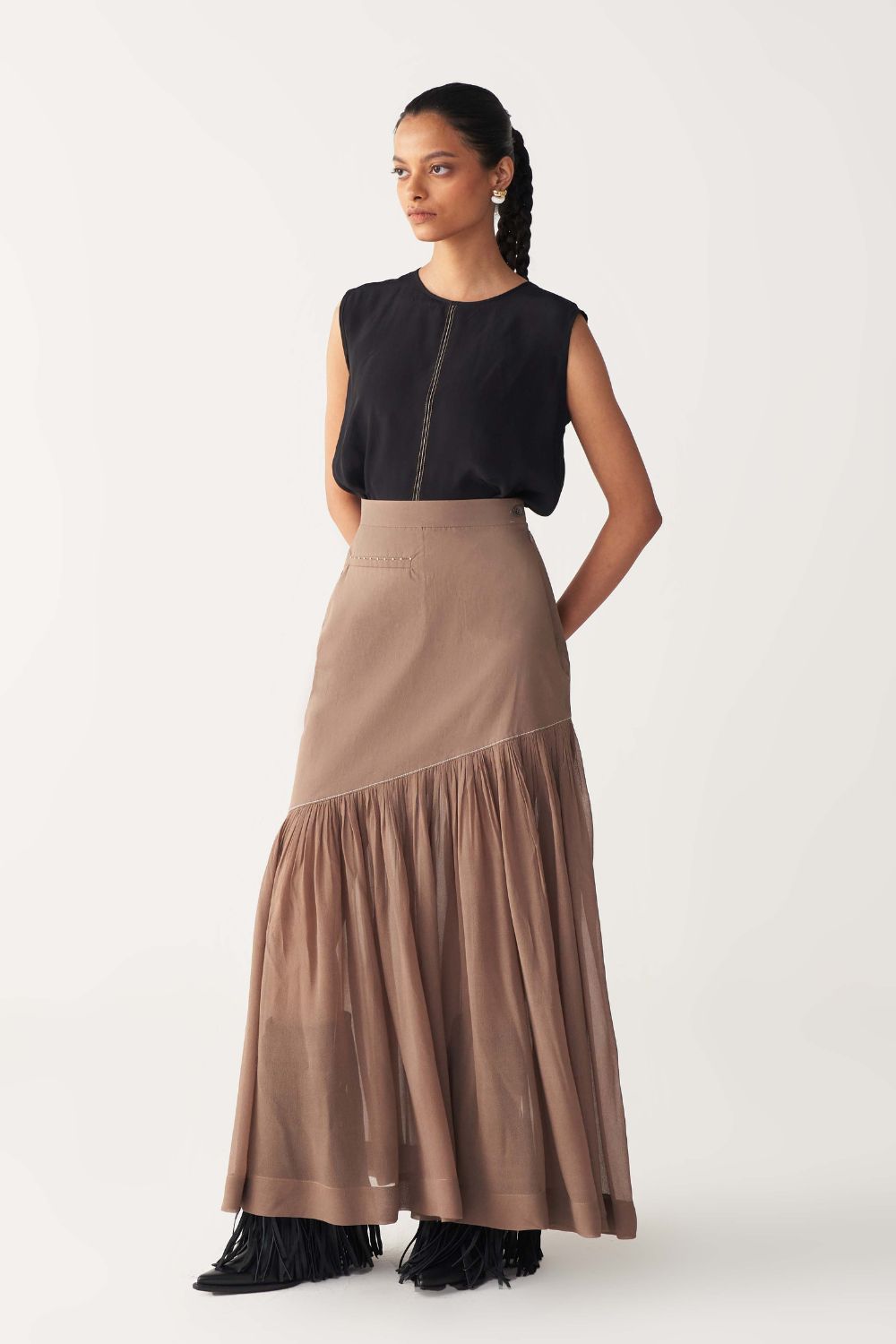 SHEER PANEL SKIRT CO-ORD-CEDAR & BLACK