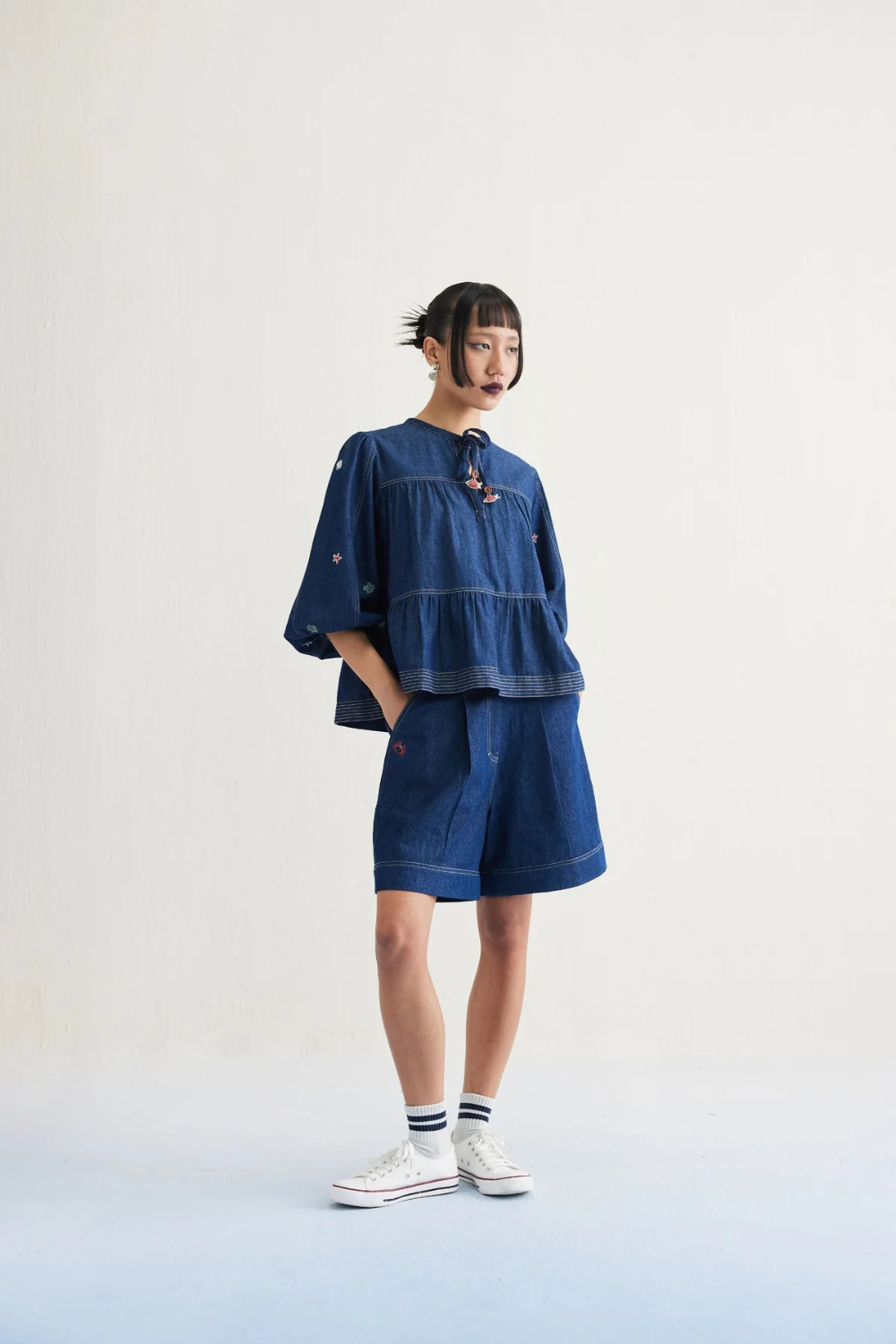 Deep Sea Sustainable Denim Peplum Top