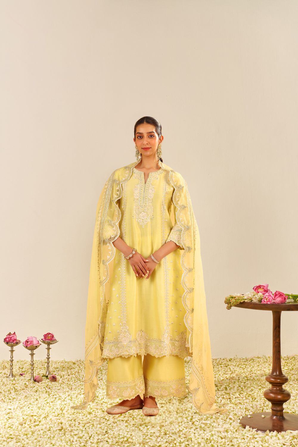 Sumaiya - A-Line Kurta With Palazzo And Dupatta-Lemon Yellow