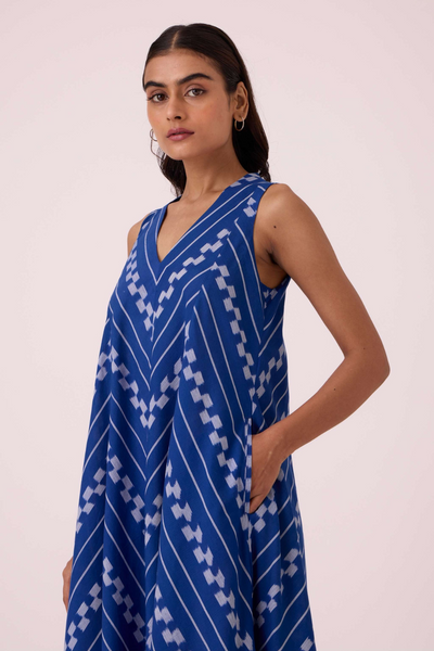 Nikol Blue Striped Ikat Dress