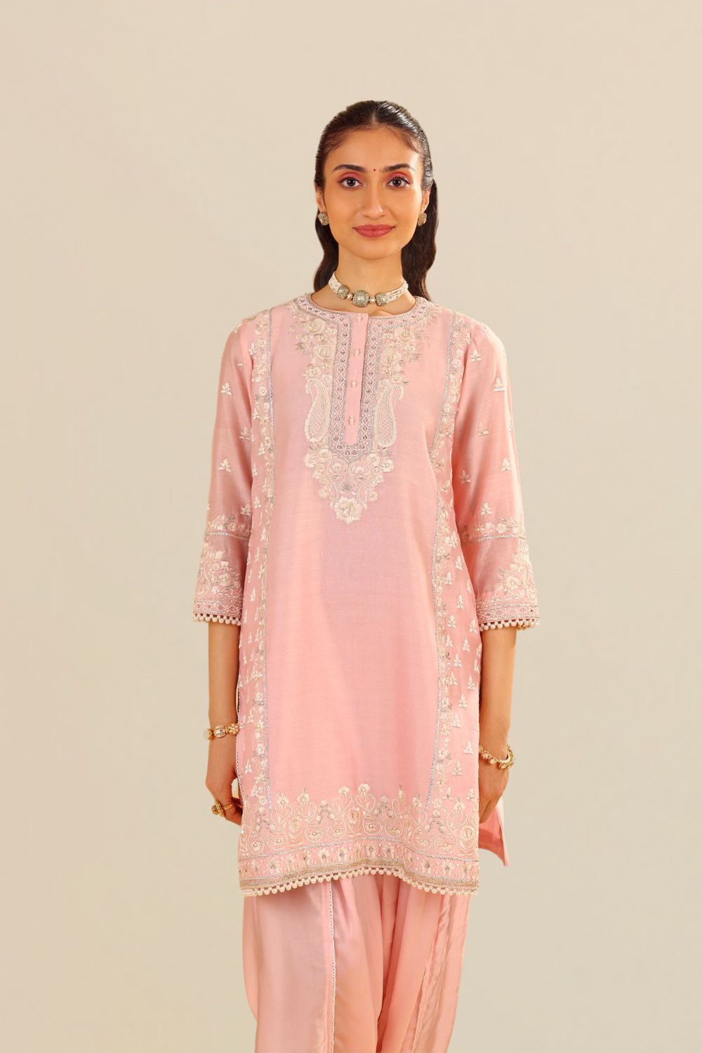 Zaisha - Short Kurta With Dhoti-Blush Pink
