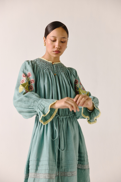 Edith Dress - Pale Blue Pixel Applique
